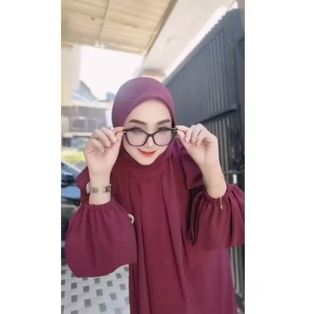 TERBARU Delisah Gamis Set Hijab Ceruty Bebydol Premium Motif Polos Bahan Ceruty Non Busui Lengan Bal