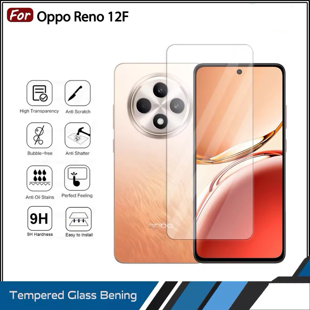 FULL TEMPERED GLASS OPPO Reno 12F, Pelindung Layar Anti Gores Full Layar