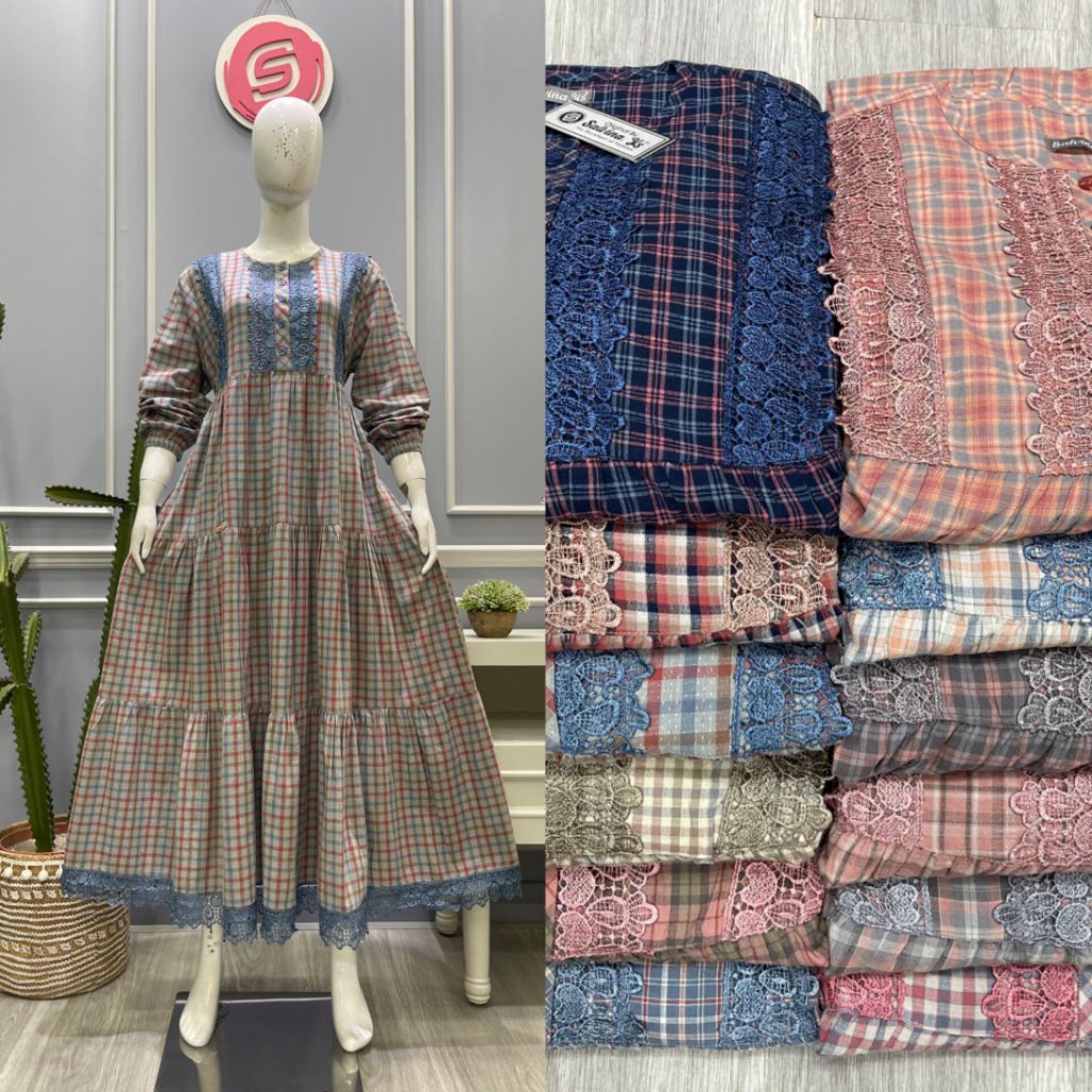 gamis salvina katun triset renda bawah