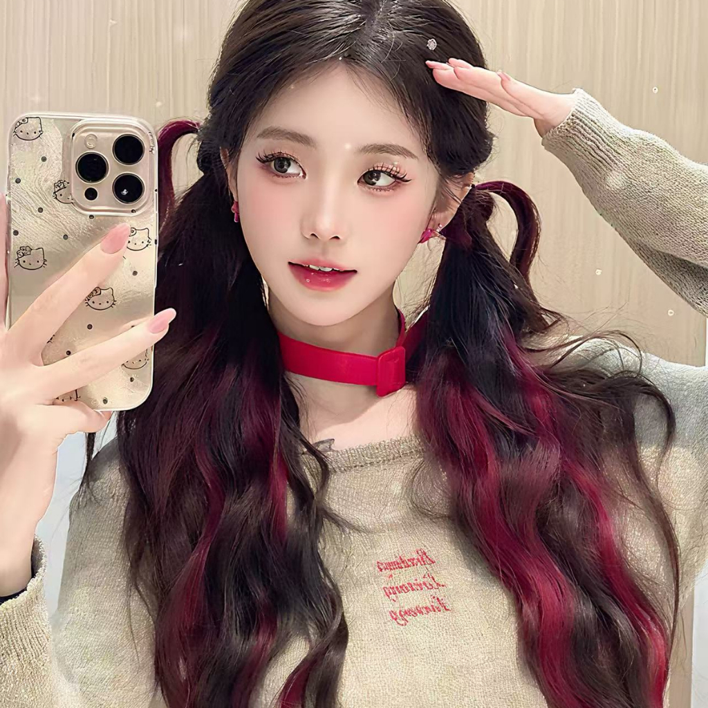 Warna-warni Ikat Rambut Palsu Wavy Hairpiece Rambut Palsu Penambah Volume Rambut Panjang fashion Mod