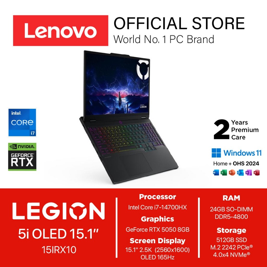 LENOVO LEGION 5i 15IRX10 OLED I7 14700HX RTX5050 8GB/ 24GB 512GB W11+OHS 15.1 WQXGA 165HZ -4RID