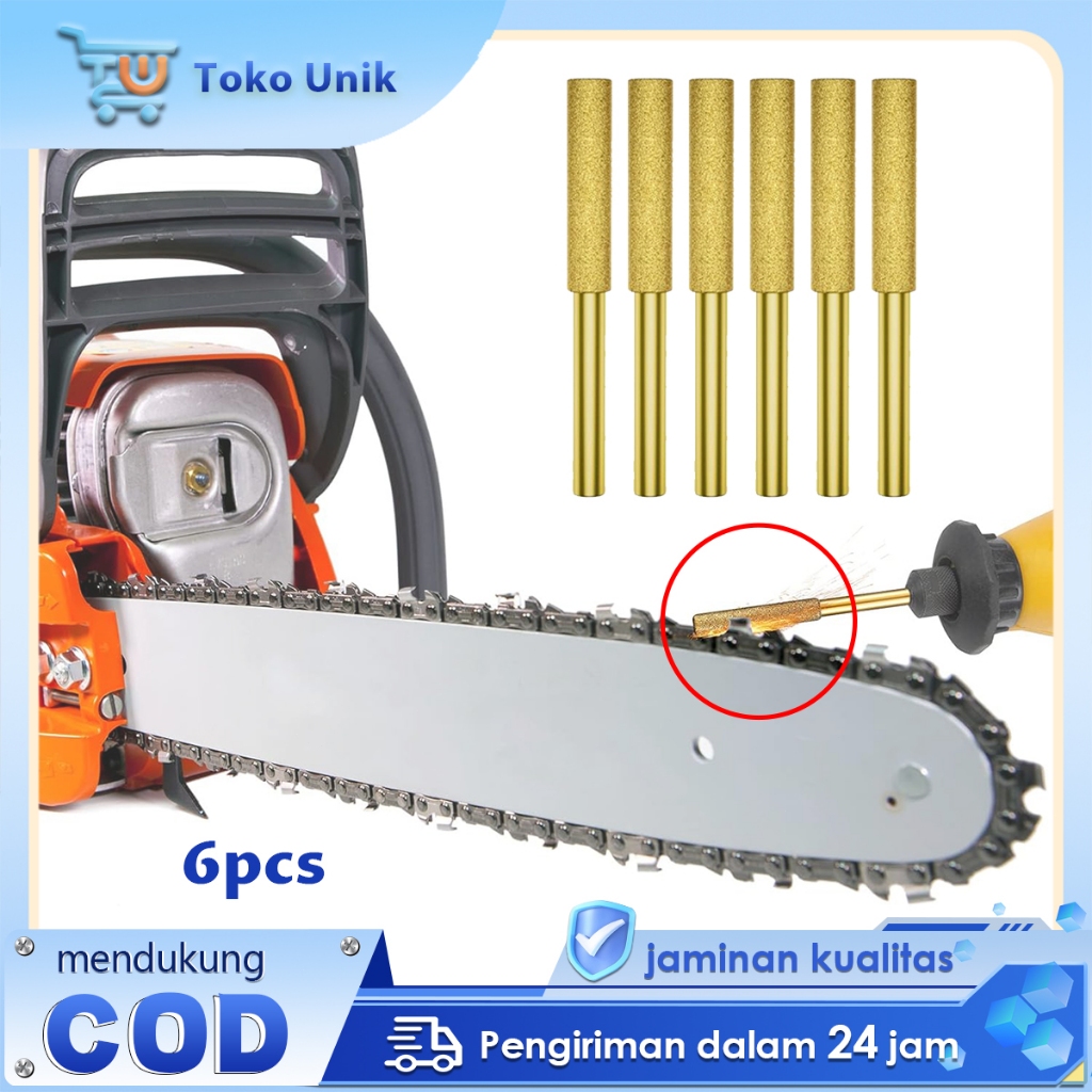 6pcs Mata Pengasah Rantai Gergaji Set 4mm Chainsaw Senso Bor Kikir Tuner Diamond Coated Grinding