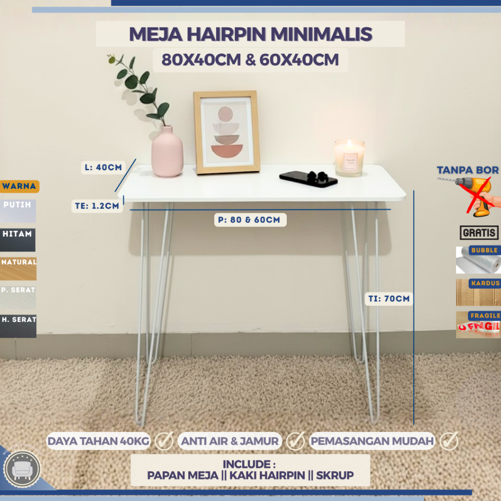 Meja Kerja dan Belajar Hairpin Minimalis / Meja Komputer