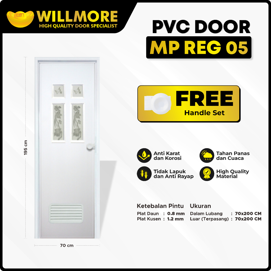 PINTU PVC PREMIUM - WILLMORE MP REG 05 UKURAN 70X195 CM
