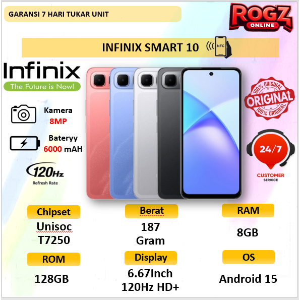 Infinix Smart 10 Plus 8GB 128GB - Up to 16GB Extended RAM - 6.67 Inch 120Hz HD+ - T7250 - 6000 Mah
