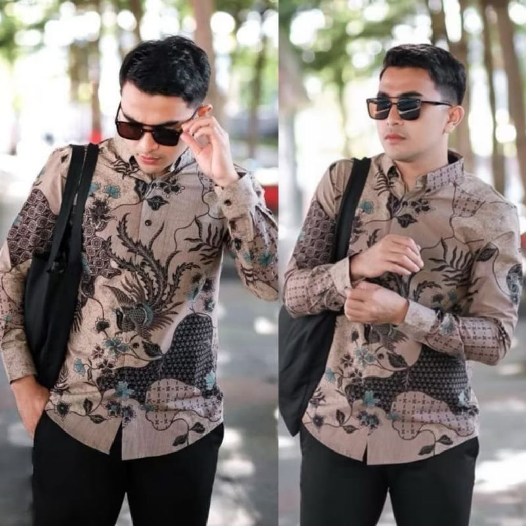 BISA C-O-D batik pria elegan mewah batik pria dewasaa premium terbaru 2025 batik pria cream lengan p