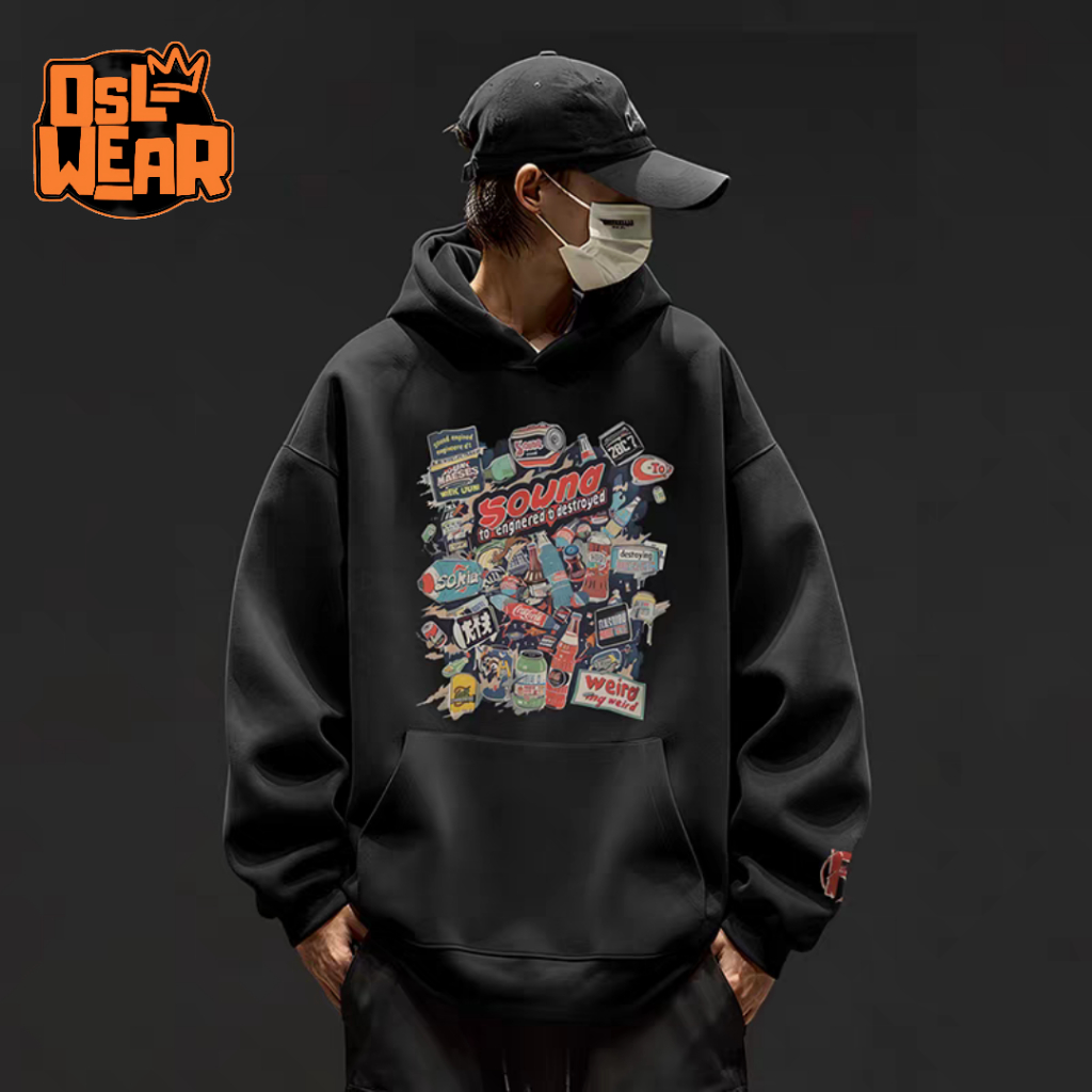 Oslwear  Hoodie SOUNA Outfit Pria Wanita  Oversize Korean Style