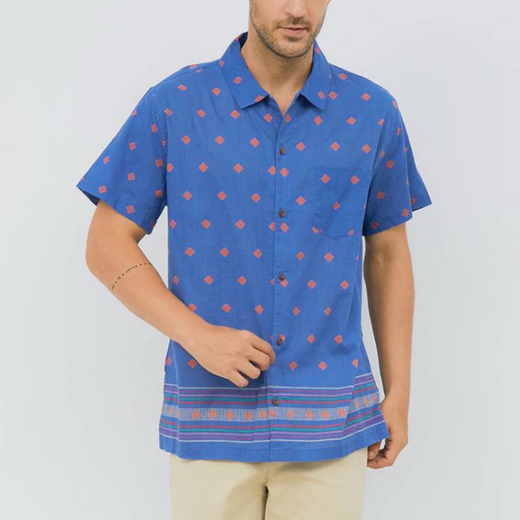 Baju Kemeja Koko Pria Dewasa Aeropostale Geometric Diamond Button-Down Resort Shirt Aeropostale