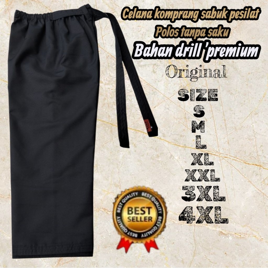(YASBIB) BAHAN DRILL PREMIUM OGINAL celana komprang sabuk pesilat Siwa/PSHT/Pemula hitam polos tanpa