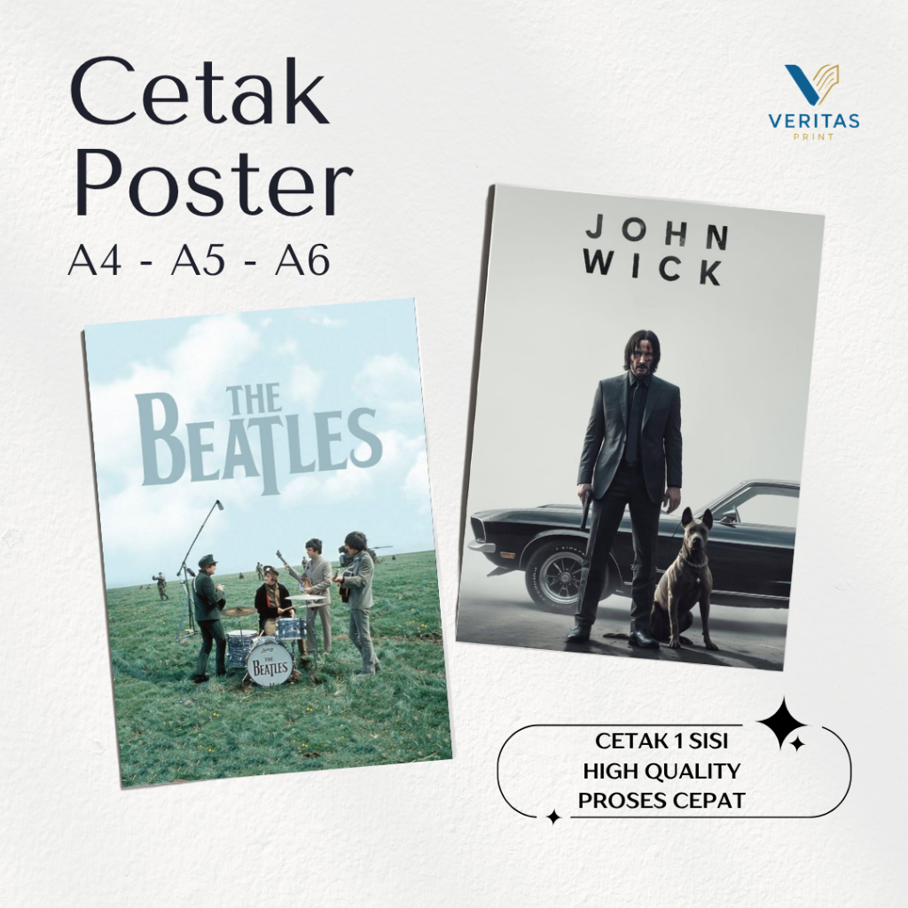 Cetak Print Poster A4 A5 A6 Custom 1 Sisi Design Bebas Anime Kpop Marvel Film The Beatles Music