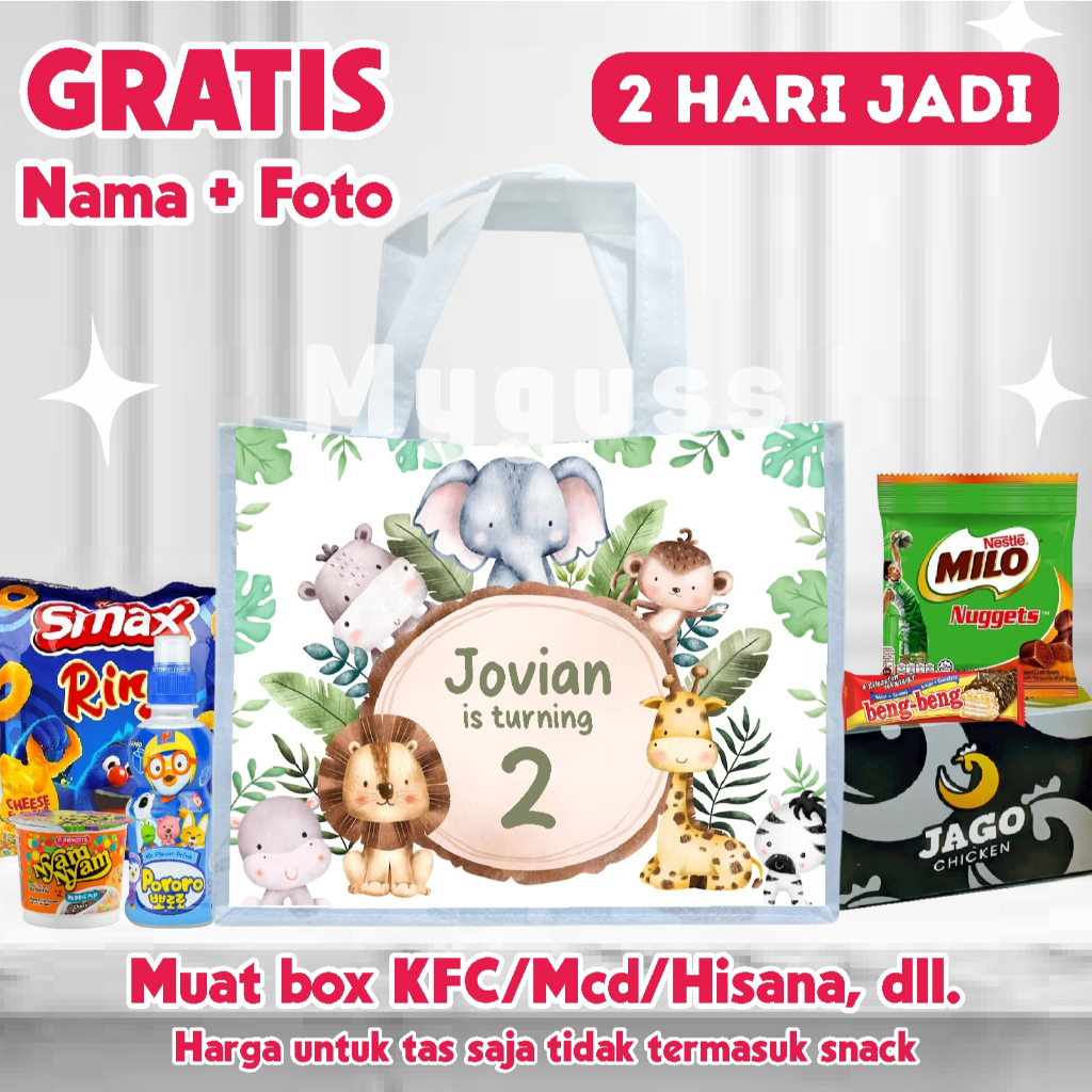 Tas Ultah Murah / Tas Ultah / Tas Souvenir / Goodie Bag Custom tema animal