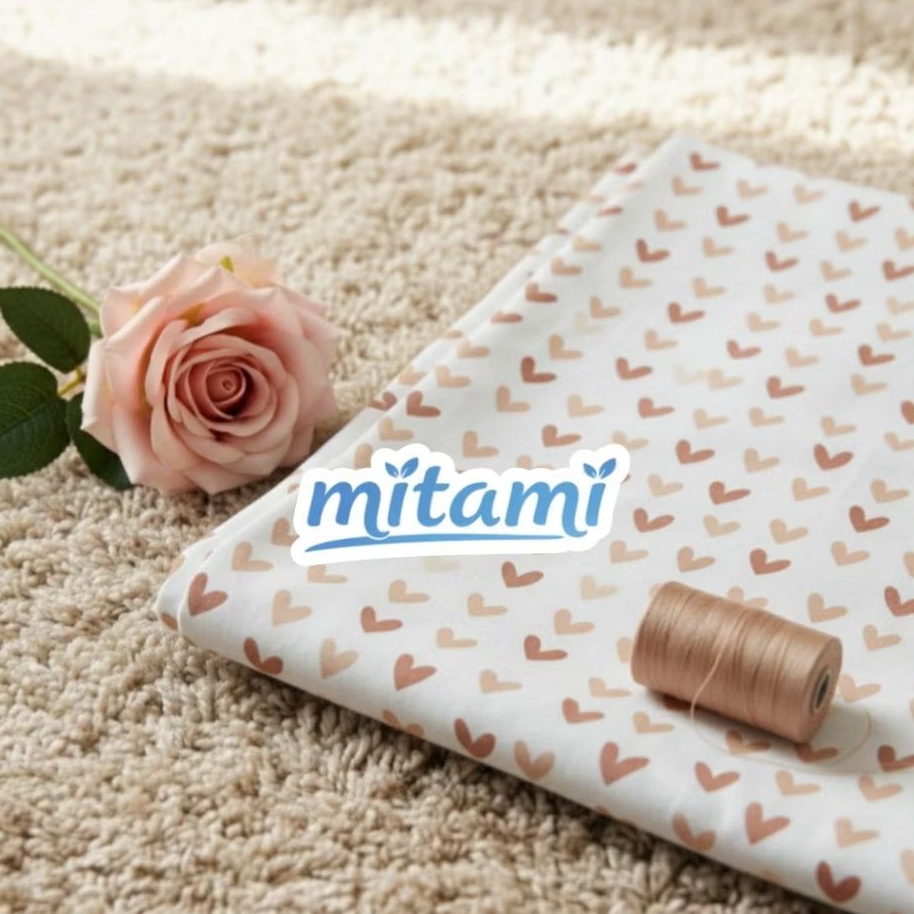Bahan Crinkle Airflow Motif Love Minimalis Putih Terracotta - Kain Crinkle Premium Adem(Harga Kain P