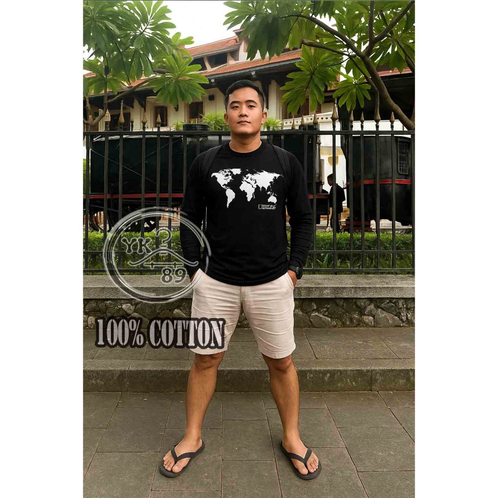 kaos distro national geographic peta dunia ( lengan panjang )