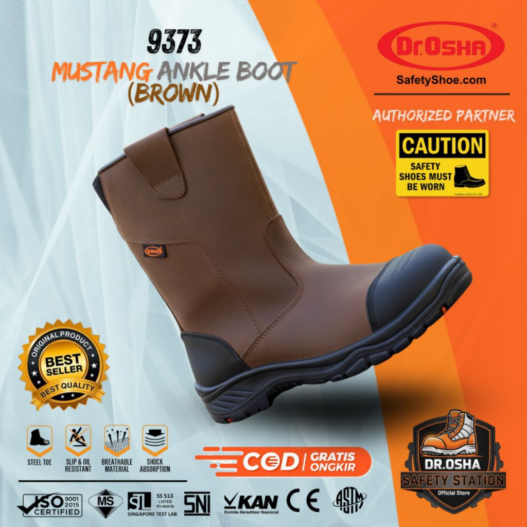 Sepatu Safety Dr OSHA Mustang Boot 9373 S1 S2 S3 Composite Waterproof Kevlar Safety Shoes Boot Anti 