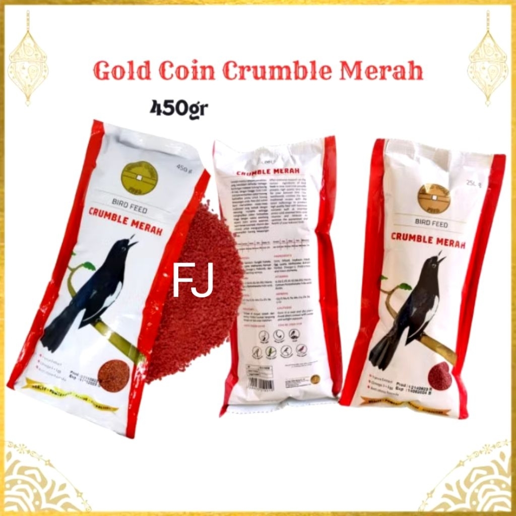 Goldcoin Crumble 450 Gram Pakan Voer Pur Burung Kacer Gold Coin merah Makanan Burung