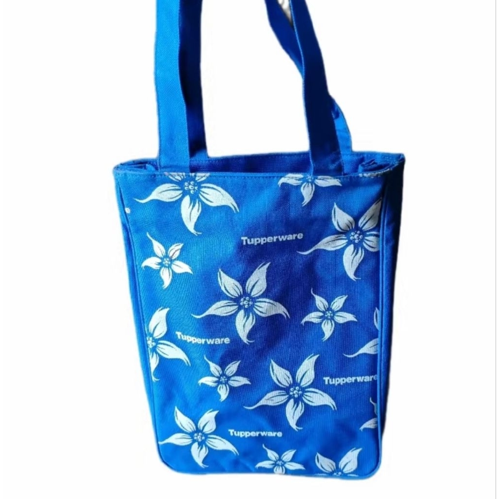 tas belanja original tupperware biru bunga
