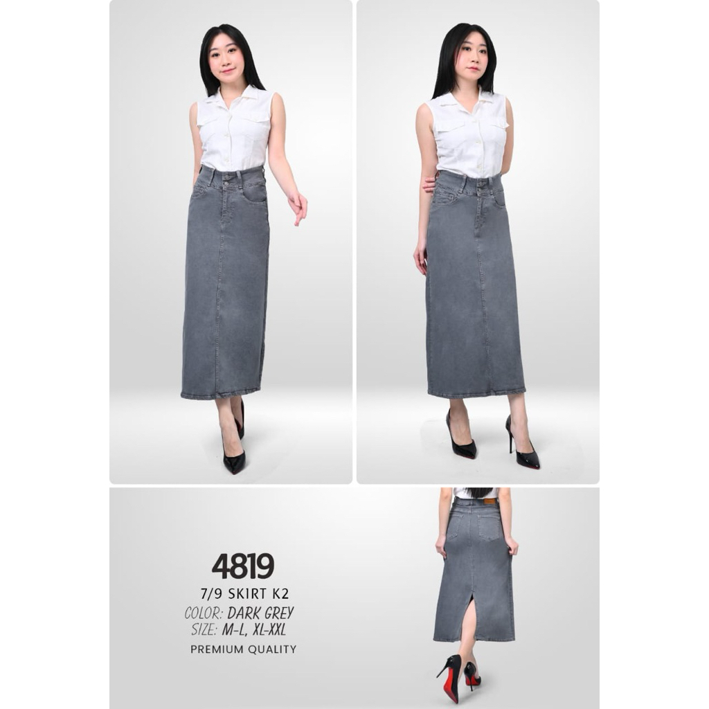 Rok Jeans Stretch 7/9 Kancing 2 Dark Grey M2000 (4819)
