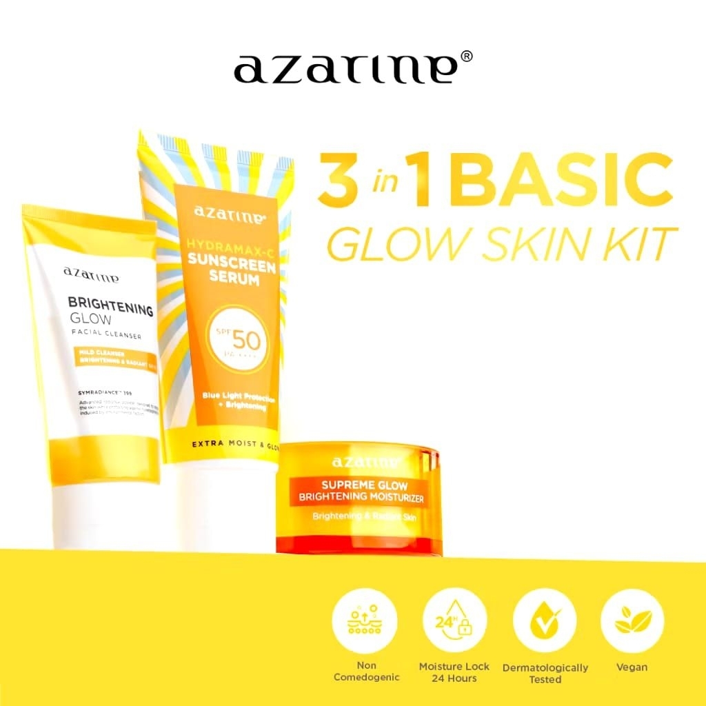 Azarine Glow Skin Kit Paket Basic Skincare Lengkap Sabun Pembersih Wajah cream Siang Malam Sunscreen