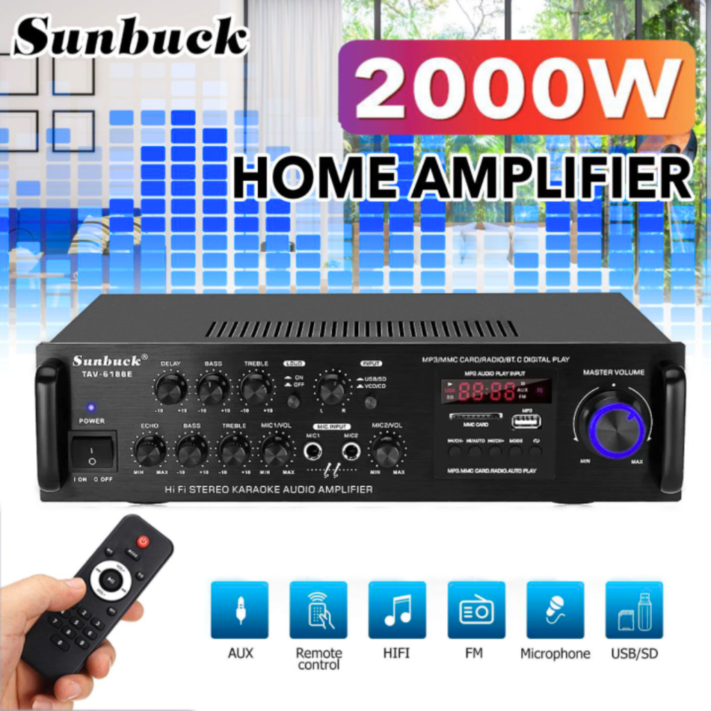 Sunbuck TAV-6188BT Power Ampli Amplifier Bluetooth super bass 2000 watt karaoke rumah rumahan