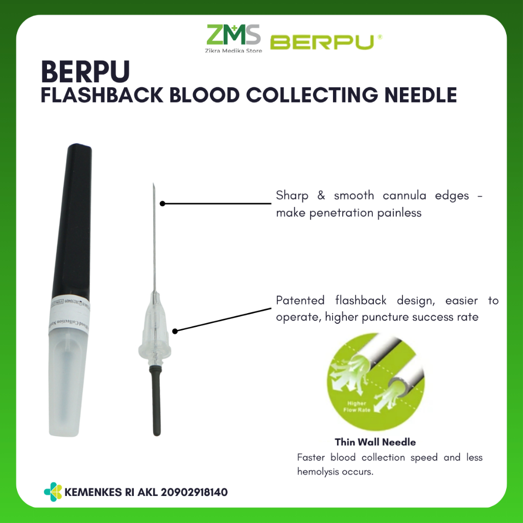 [ECERAN] berpu NEEDLE FLASHBACK 22G | Flashback Blood Collecting Needle 22G | Jarum Darah