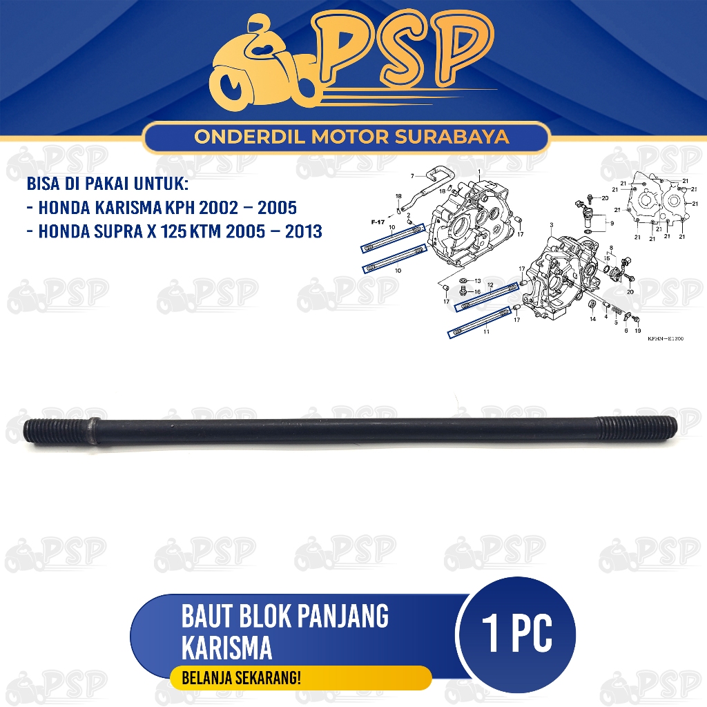 Baut Blok Karisma (Panjang) - Baud Ancer Mesin Tusuk Sate Silinder Head Block Seher Supra X 125 Karb