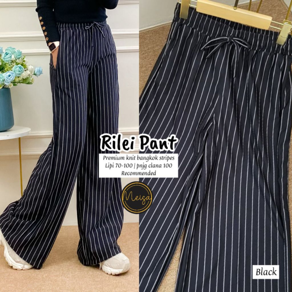 RILEI PANT ZEVANA PALAZZO CELANA PREMIUM KNIT BANGKOK STRIPE CELANA PALAZZO DENIM SALUR IMPORT CELAN