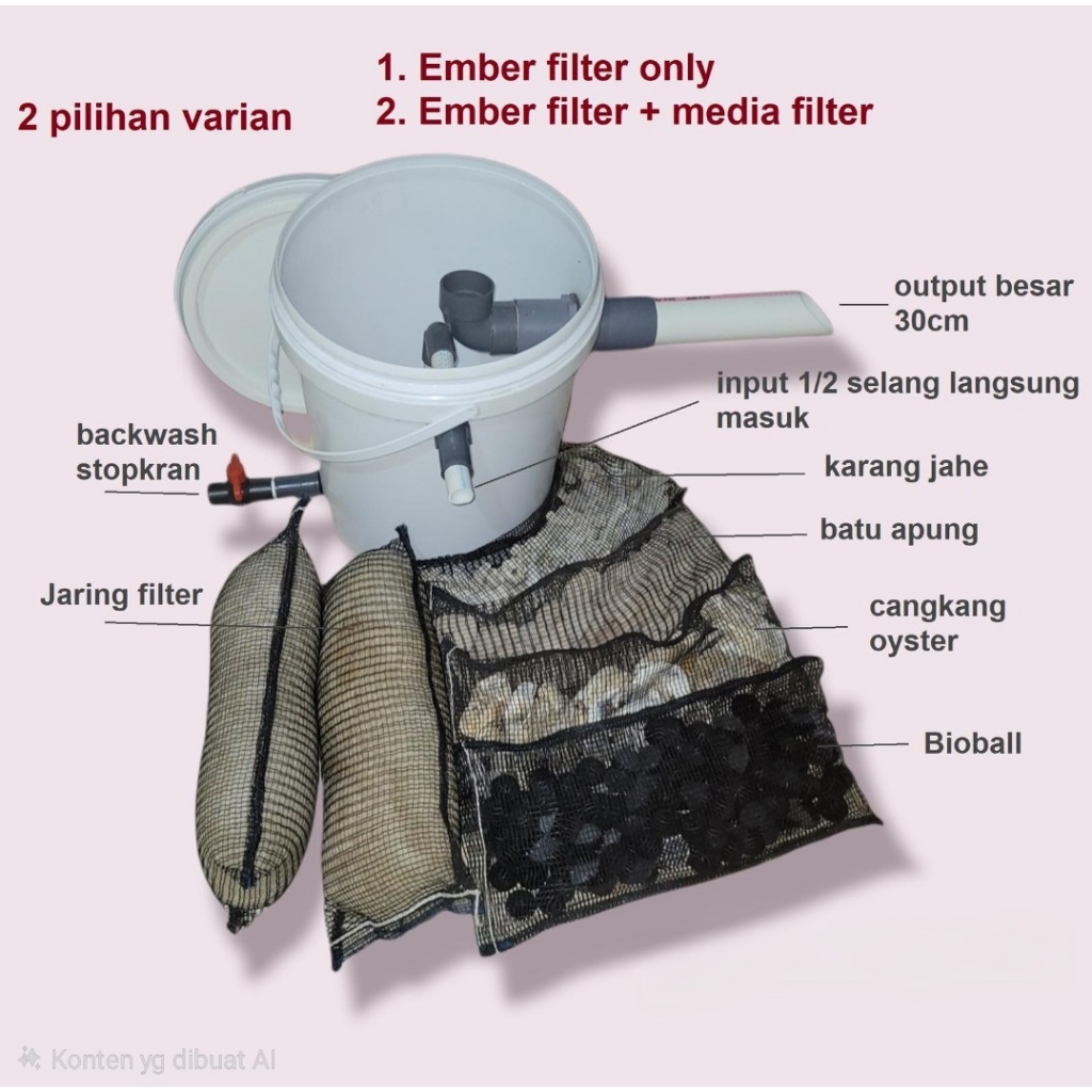 Filter ember tong filter kolam  ikan hias - Ember + Media