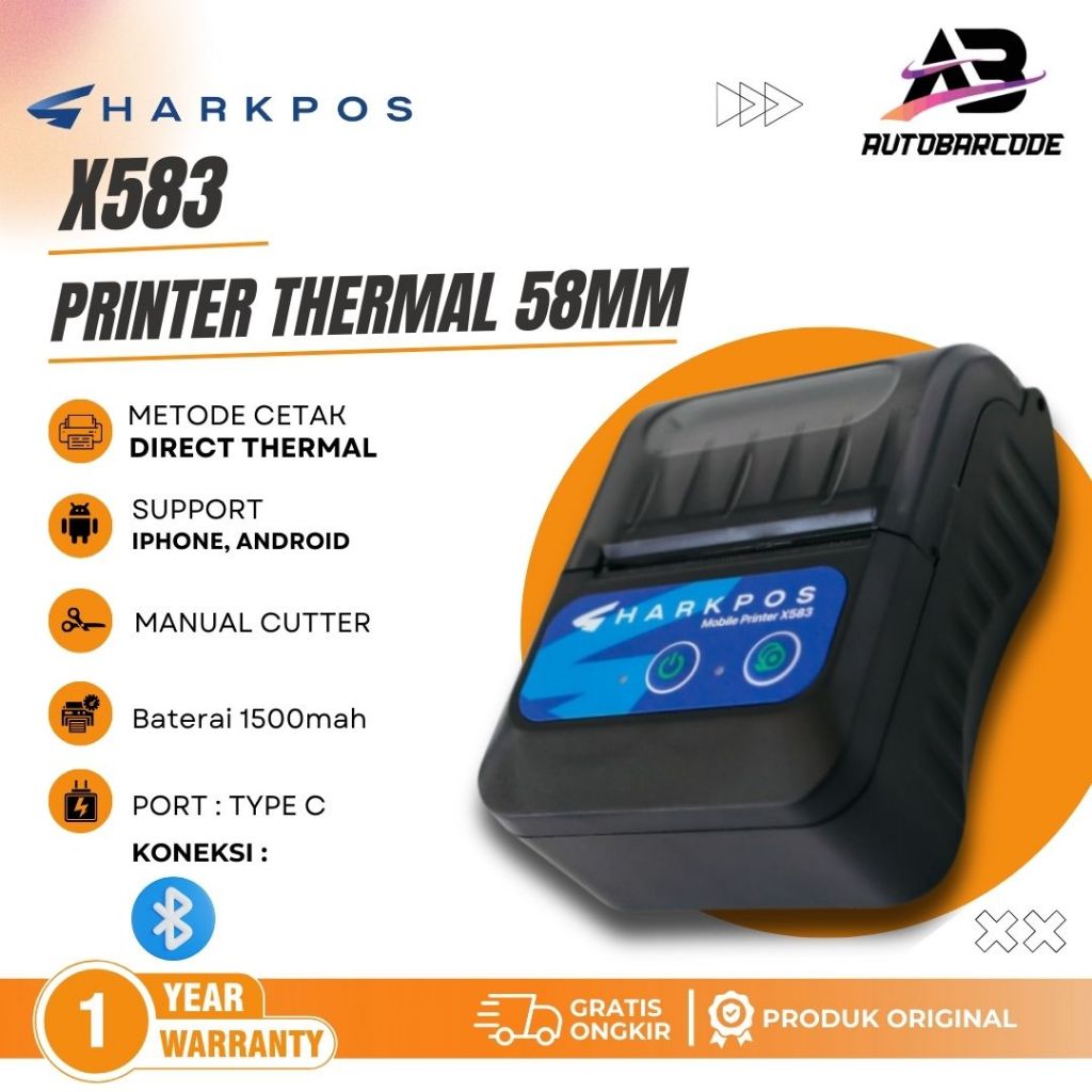 Printer Mini Kasir Bluetooth Sharkpos X583 Portable Kertas 58MM Mobile Moka Pos Cafe Resto X583 583