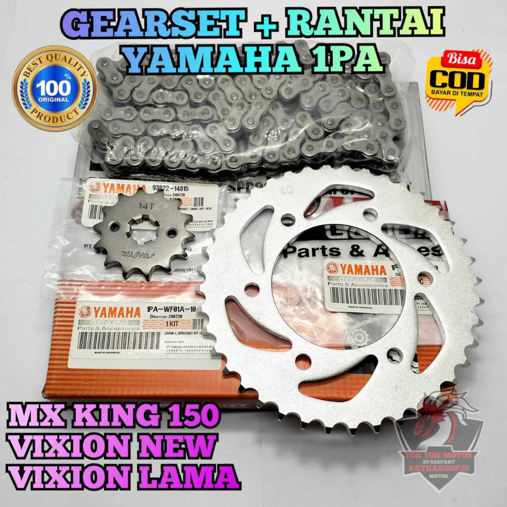 GEAR SET YAMAHA 1PA VIXION OLD / LAMA , VIXION NEW , MX KING GIR GER GEARSET RANTAI TARIK SATU SET K