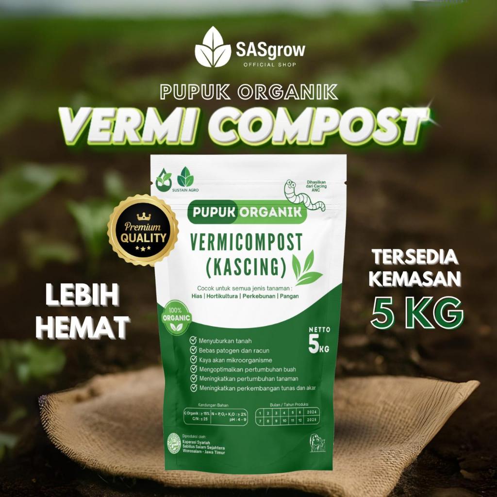 Premium Vermi Kompos 5Kg Tanpa Campuran | Kascing | Pupuk Organik | Vermicompost | Sustain Agro