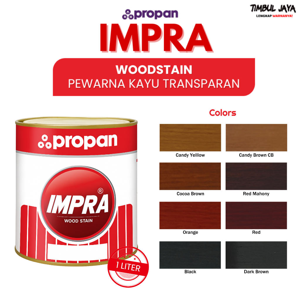 Propan Impra Woodstain 1 Liter Warna Banyak Cocoa Brown / Dark Brown / Salak Brown / Black / Candy B