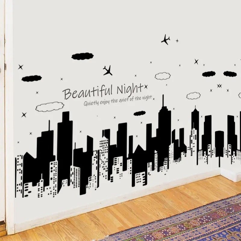 Stiker Dinding Kota Berbintang Malam Indah Dekorasi Rumah Modern Mural Ruang Tamu Sofa Wallpaper Sti
