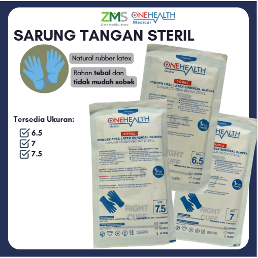 Onehealth Sarung Tangan Steril Handscoon Medis Karet Ukuran 6.5, 7, 7.5 / Sarung Tangan Latex