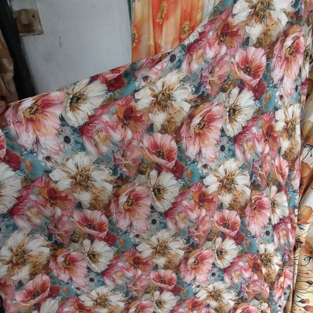 KAIN KATUN RAYON VISCOSE PREMIUM MOTIF BUNGA BESAR - KAIN RAYON MOTIF KEMBANG BESAR HARGA PERSETENGA