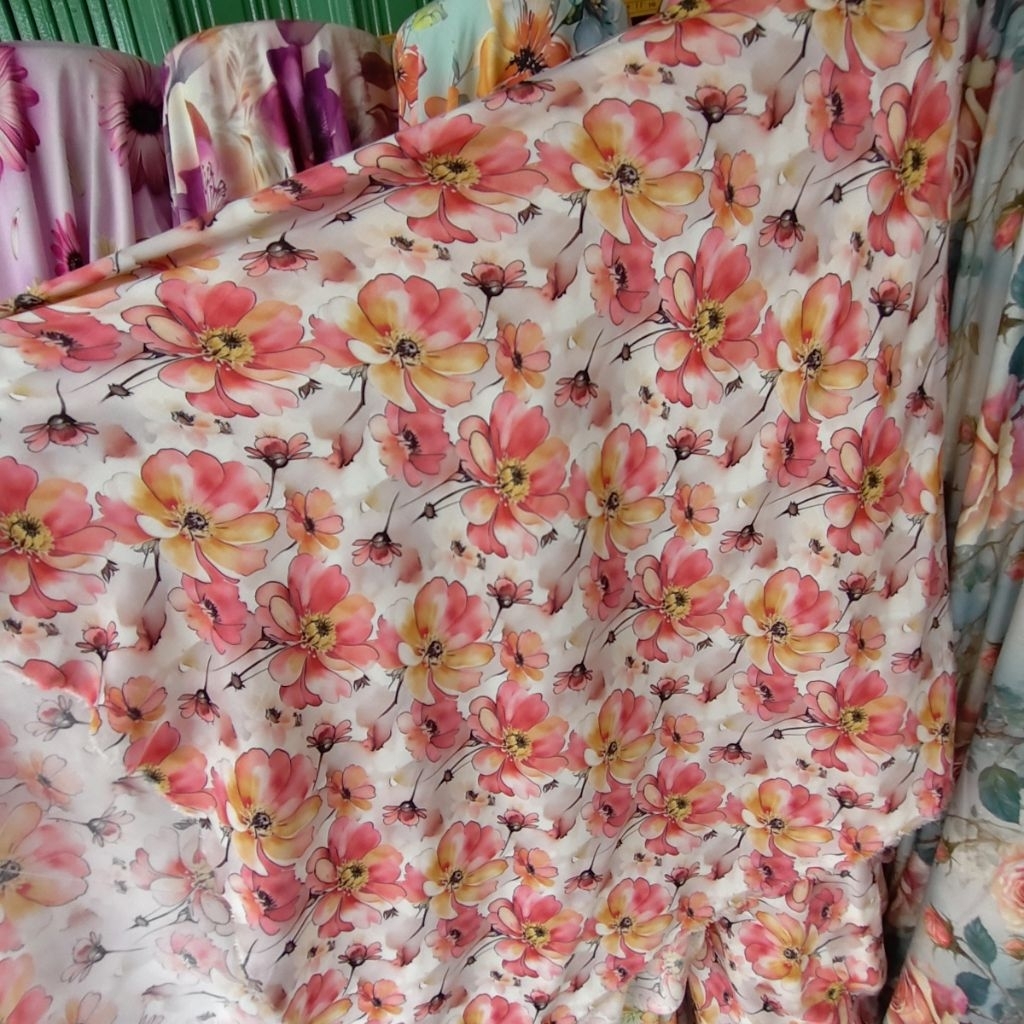 KAIN KATUN RAYON VISCOSE PREMIUM MOTIF BUNGA BESAR - KAIN RAYON MOTIF KEMBANG BESAR HARGA PERSETENGA