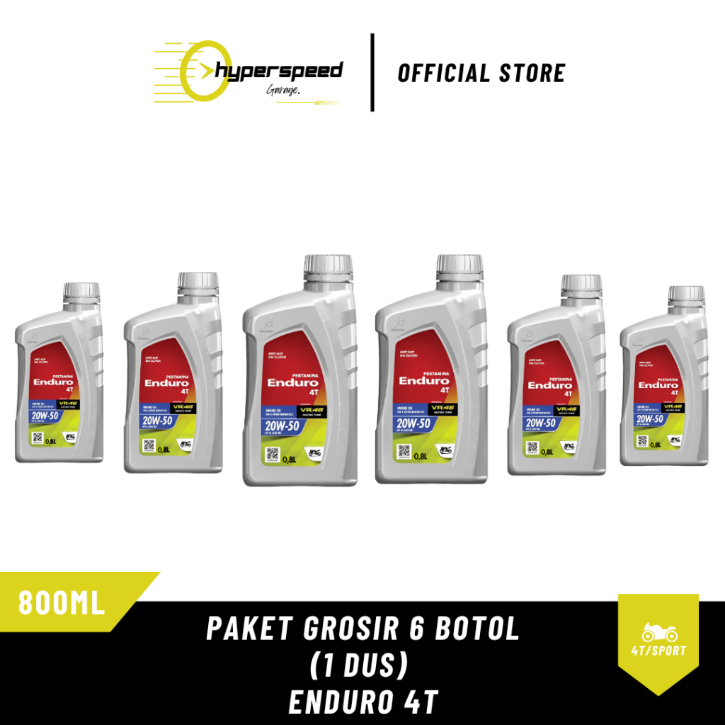 Paket 6 Botol Oli Enduro 4T 800ml SAE 20W-50 API SL JASO MB