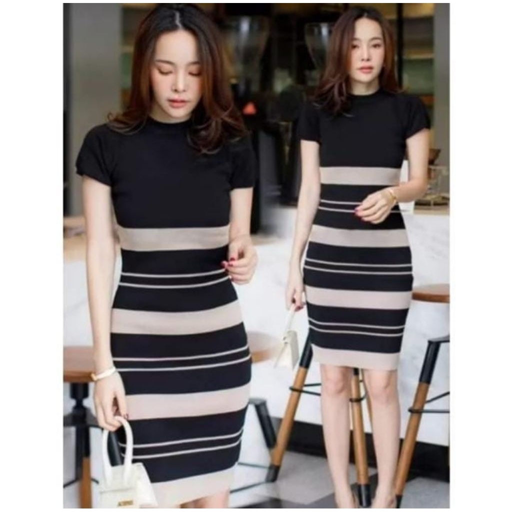 {LB} rajut Felice top tunik rajut atasan wanita bahan rajut motif garis tunik wanita atasan