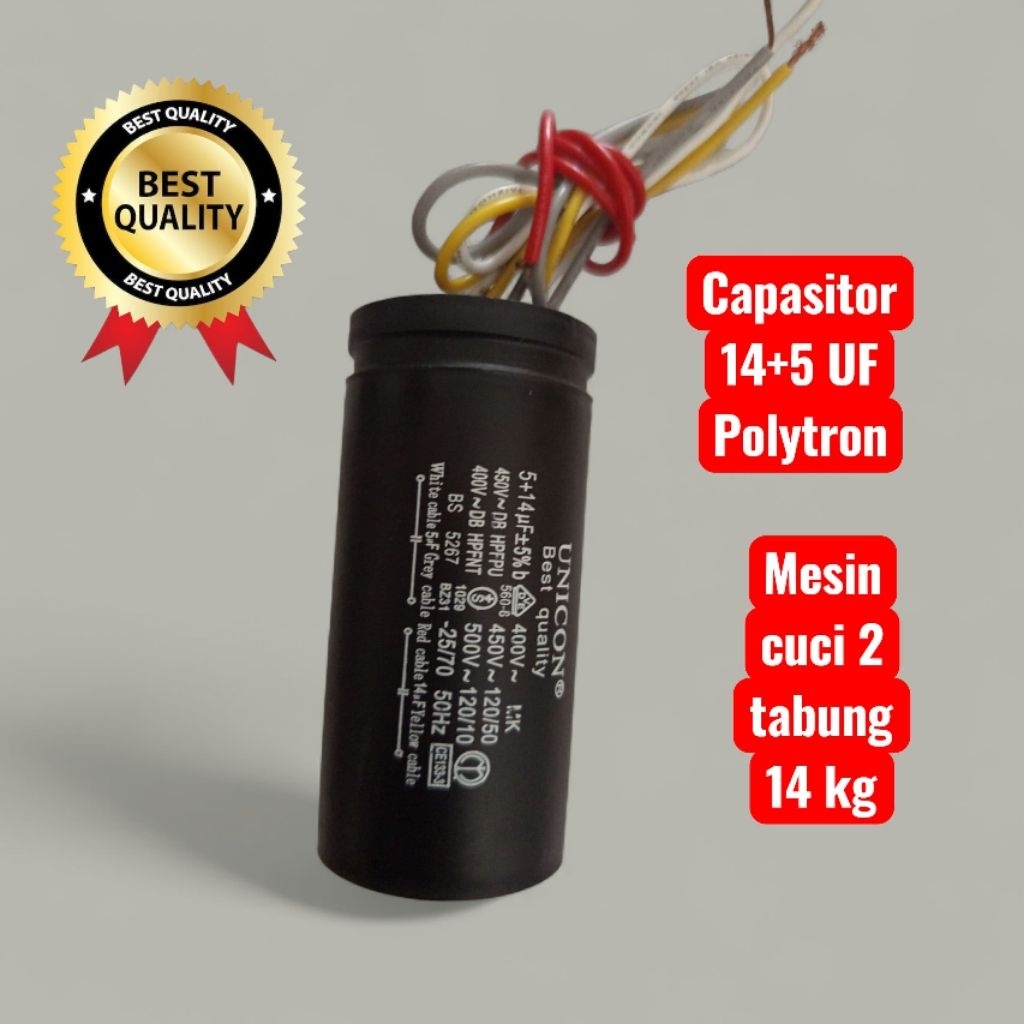 kapasitor mesin cuci Polytron 14+5 UF mesin cuci 2 tabung 14kg