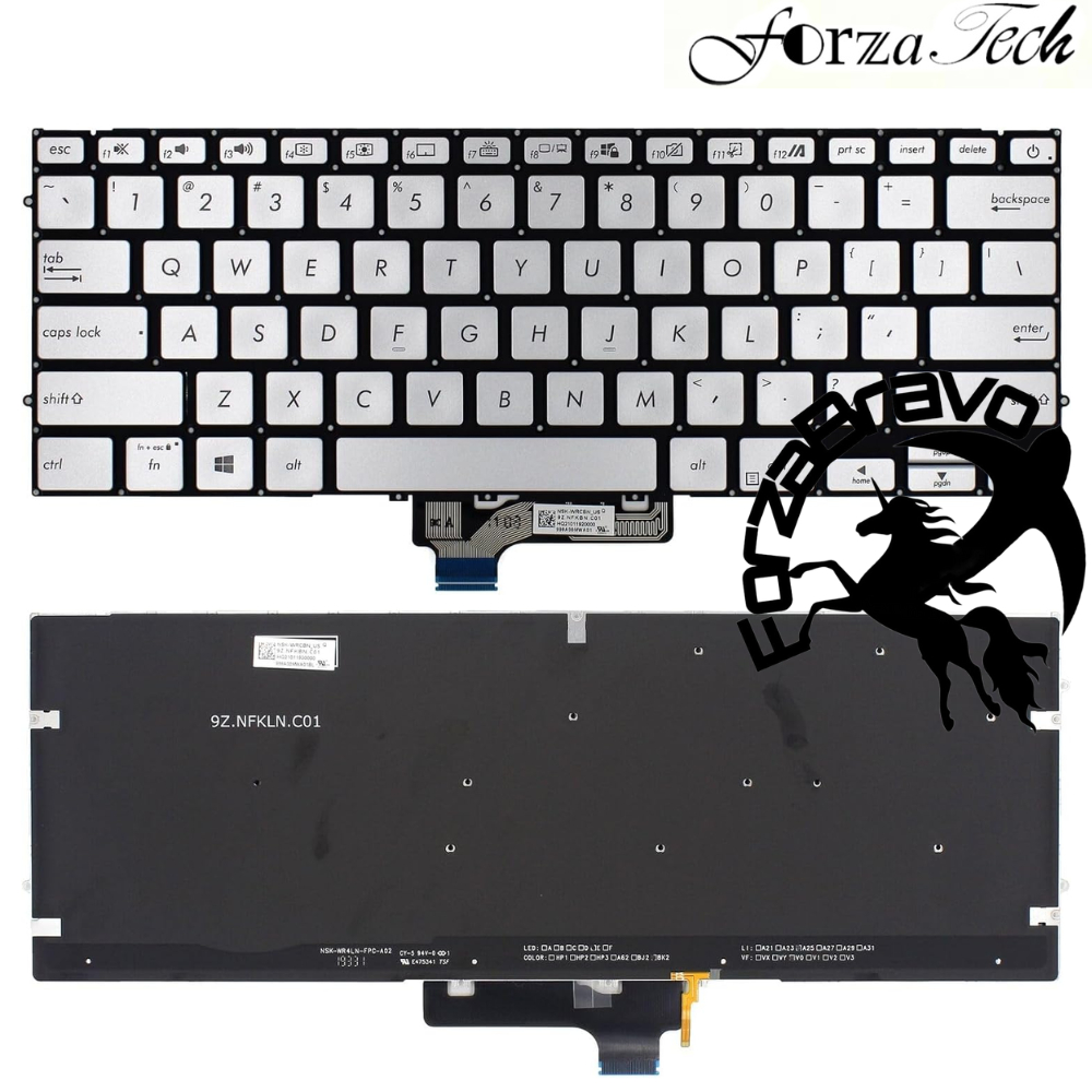 Keyboard Laptop ASUS UX431 UX431U UX431F U4500F X431 X431FAC V431 K431 S431 Silver Backlight BERGARA