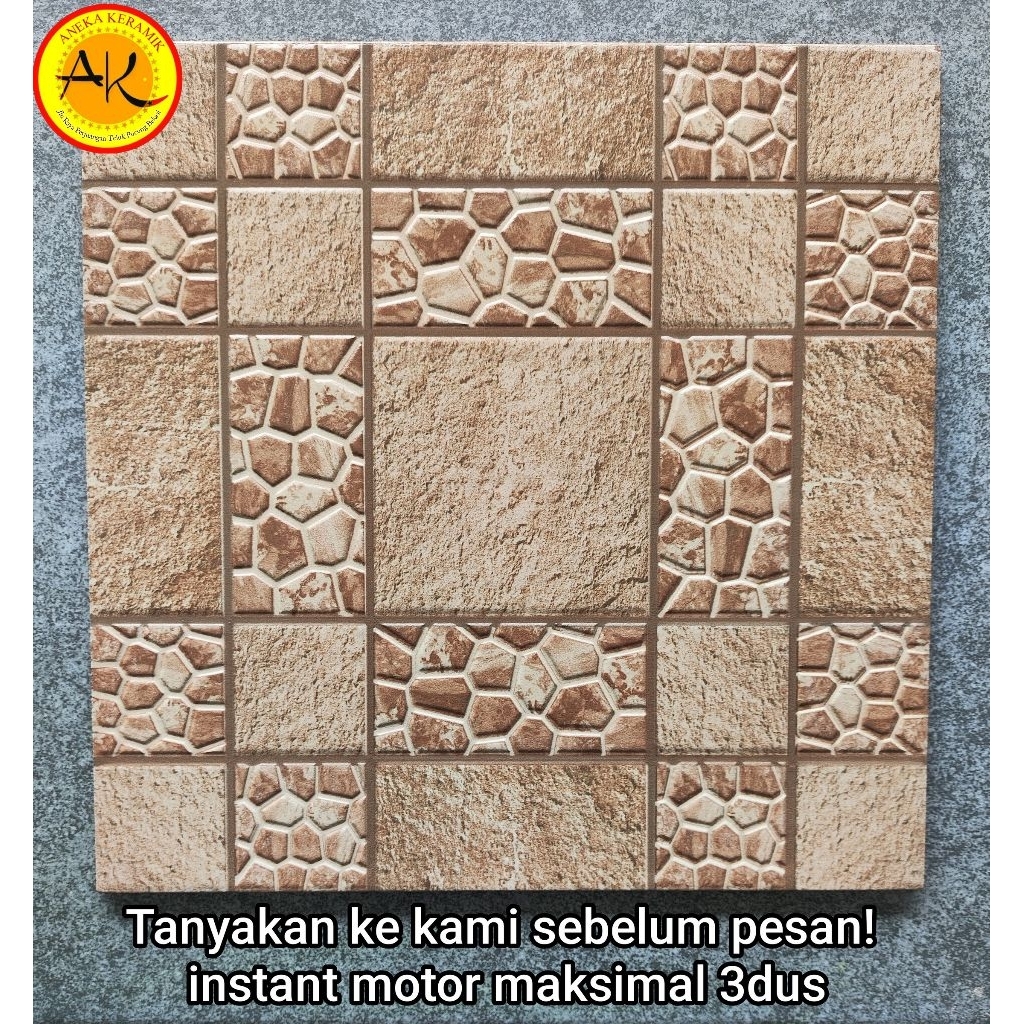Keramik Lantai Kasar Teras Garasi Dinding 40x40 Motif Batu Alam Timbul Lagos Beige