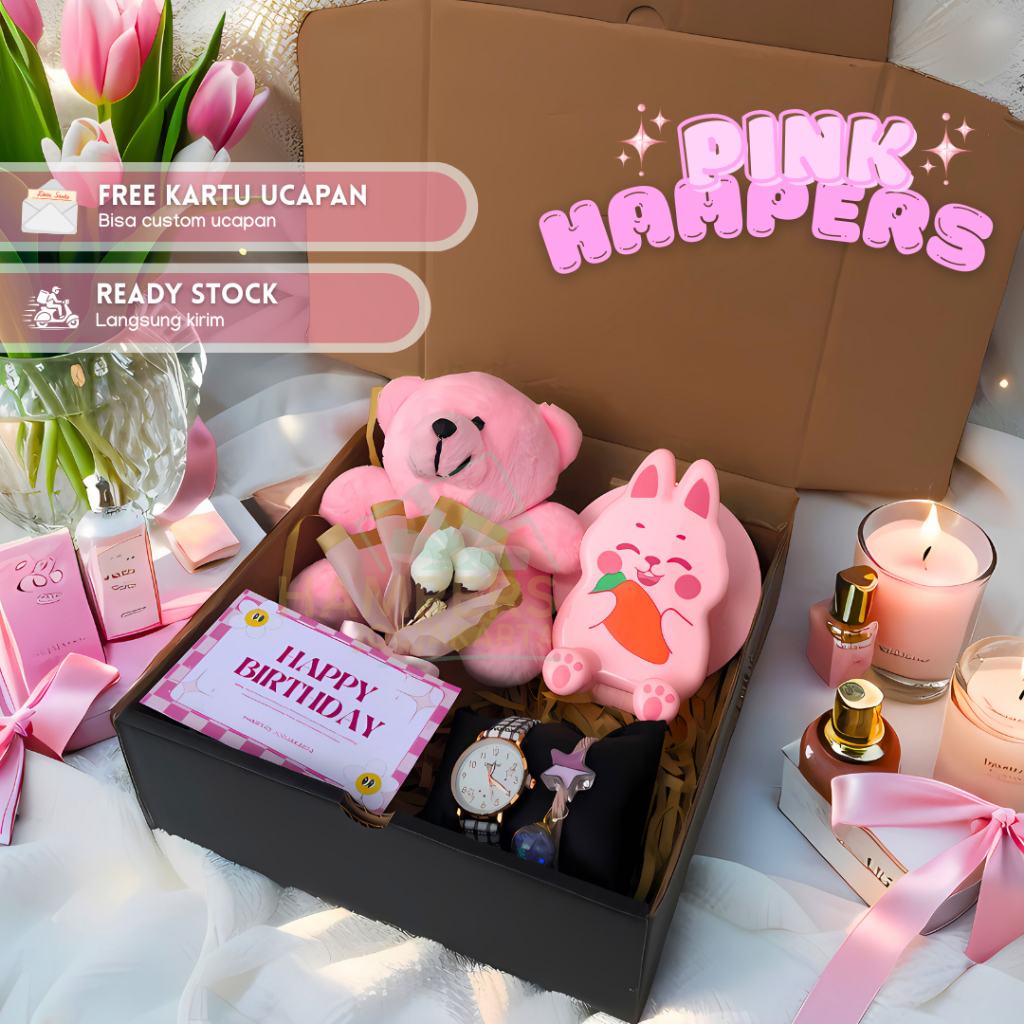 Hampers gift box tas pink kado ulang tahun cewek pink kado ultah aniv cewek