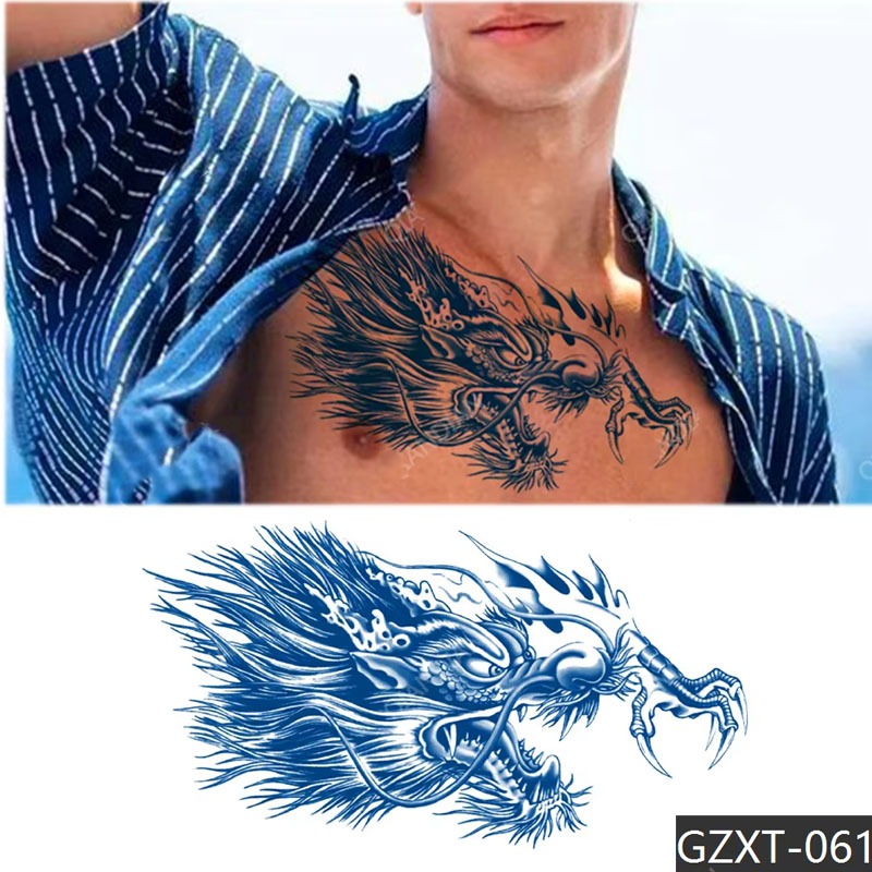 (SEMI PERMANEN) SERI GZXT-061 TATO NAGA BESAR DADA PUNGGUNG TAHAN 2-3 MINGGU fruit ink Tattoo size 2