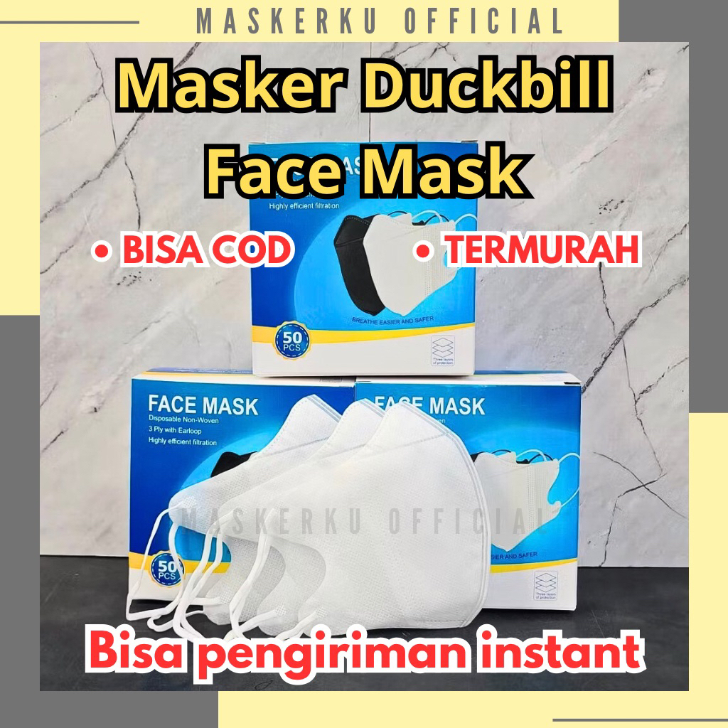 MASKER DUCKBILL GARIS FACEMASK 3 PLY PUTIH HITAM DUCKBIL ISI 25 PCS TANPA BOX FACE MASK