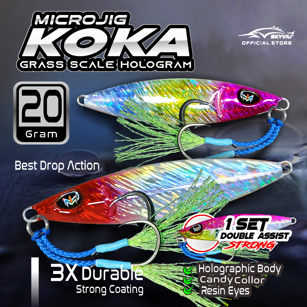 Umpan Jig 20 Gram SKYVIU KOKA Hologram Suket 1 Set Double Assist Micro Jig 20 Gram Killer Umpan Panc