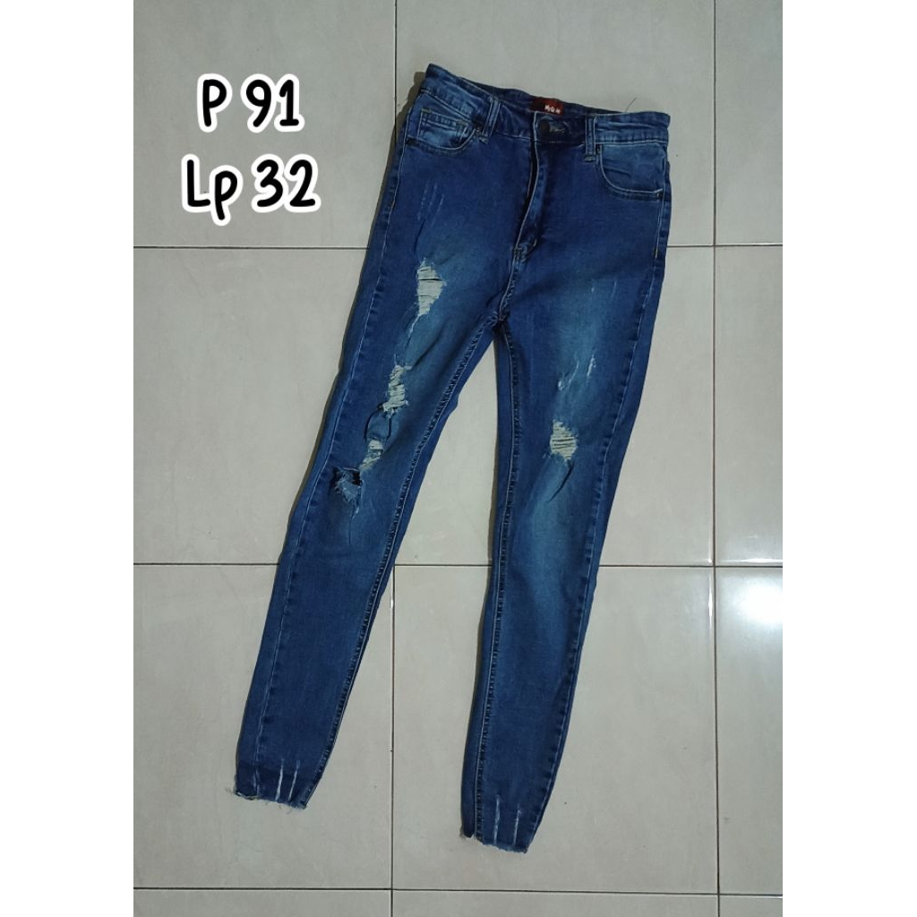 [PRE❤] - celana panjang jeans wanita sobek sobek bolong stretch rawis bawahan jalan santai