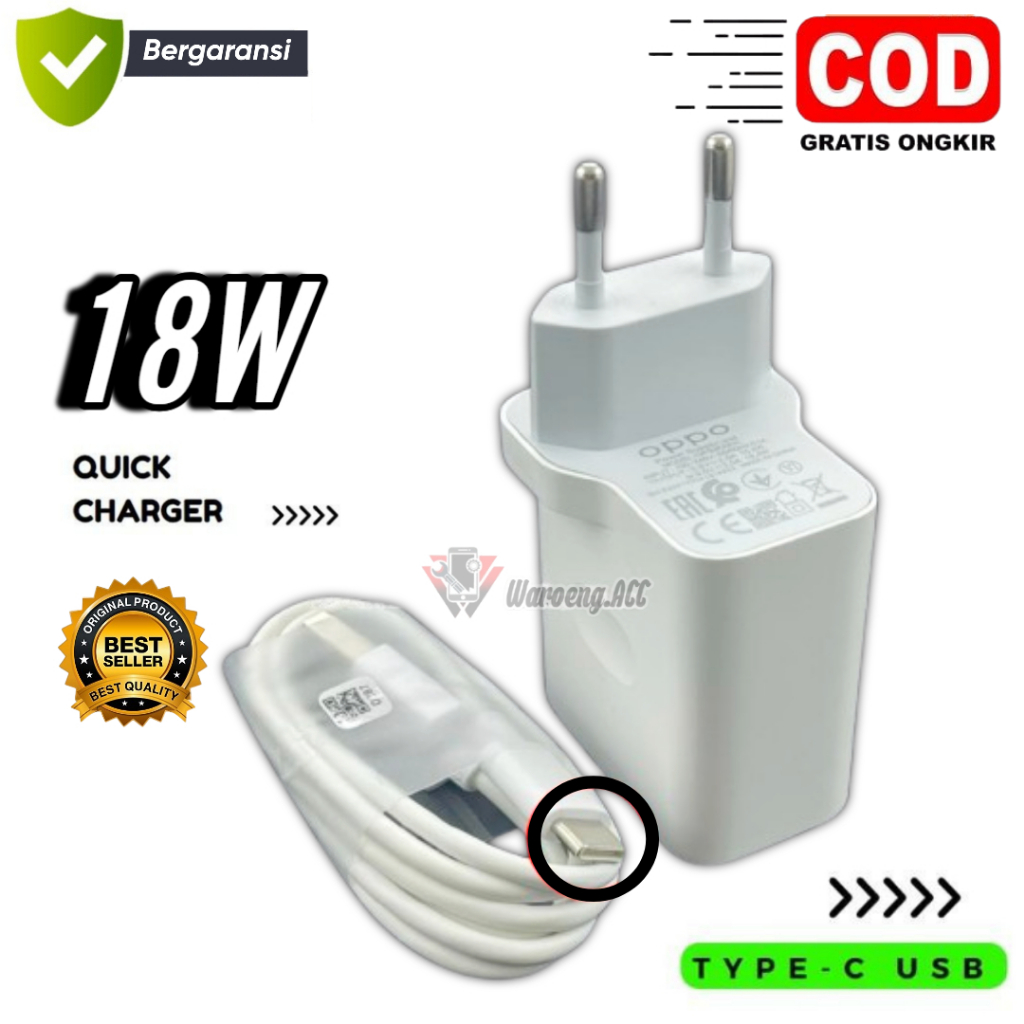 Charger Oppo Original Type C 18 watt A16 A54 A52 A53 Fast Charging Carger Cas Casan Carjer Hp Tipe C