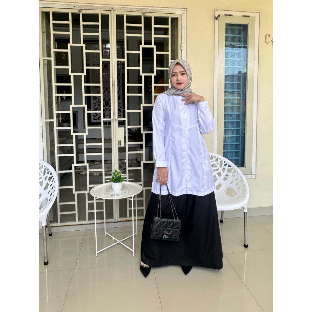 Stelan Rok Baju Kerja Pemda | Stelan Baju Pemda | Putih Hitam | Bahan Toyobo Premium