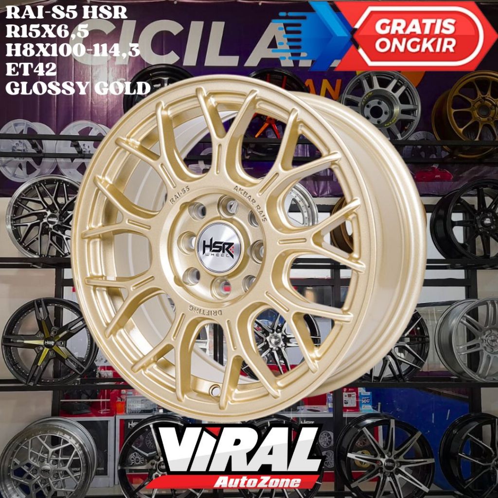 Velg Mobil Racing Ring 15 HSR RAI S5 R15 Gold Untuk Brio, Agya, Mirage, Sigra