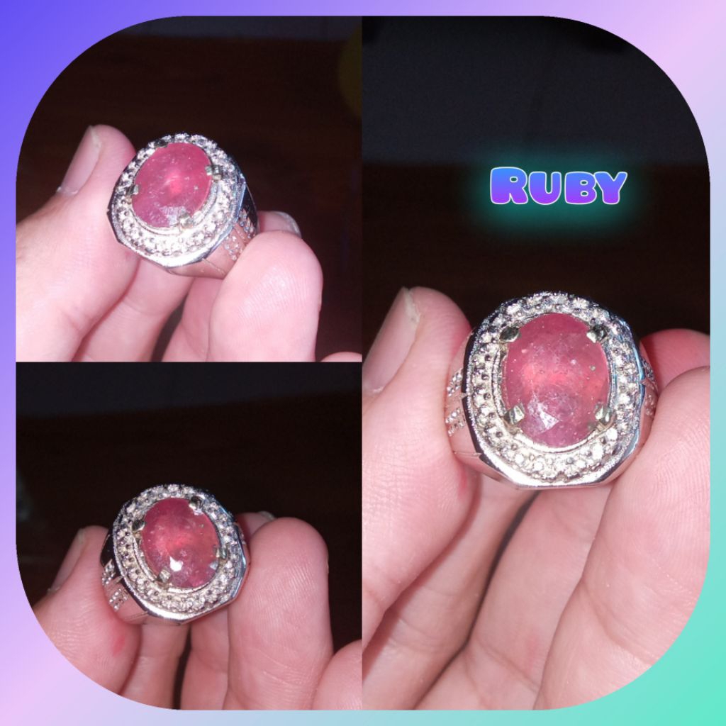 Cincin Permata Merah delima Ruby Asli Natural