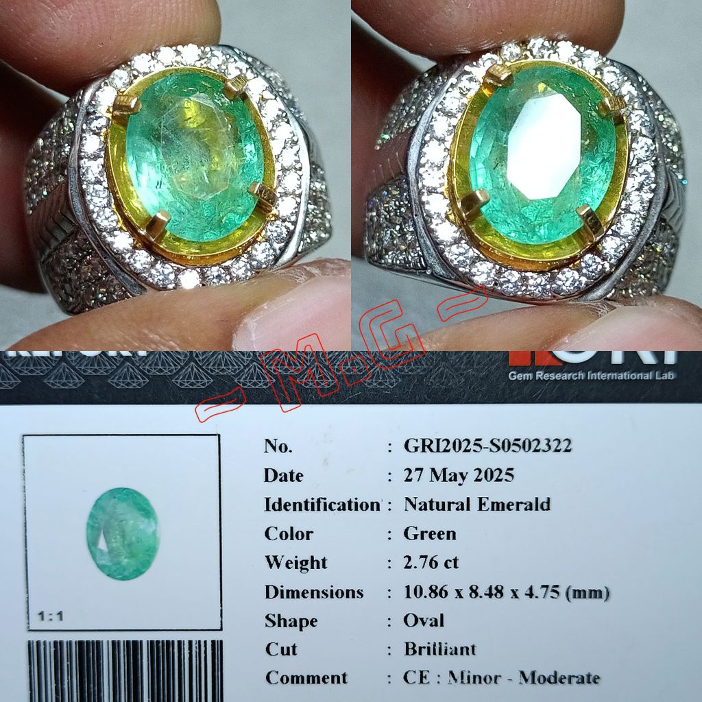 NATURAL ZAMRUD EMERALDBERY MEMO GRI RING PERAK MEWAH